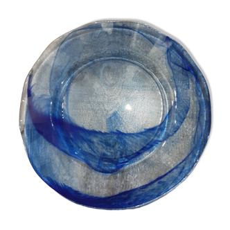 Large round blue crystal dish