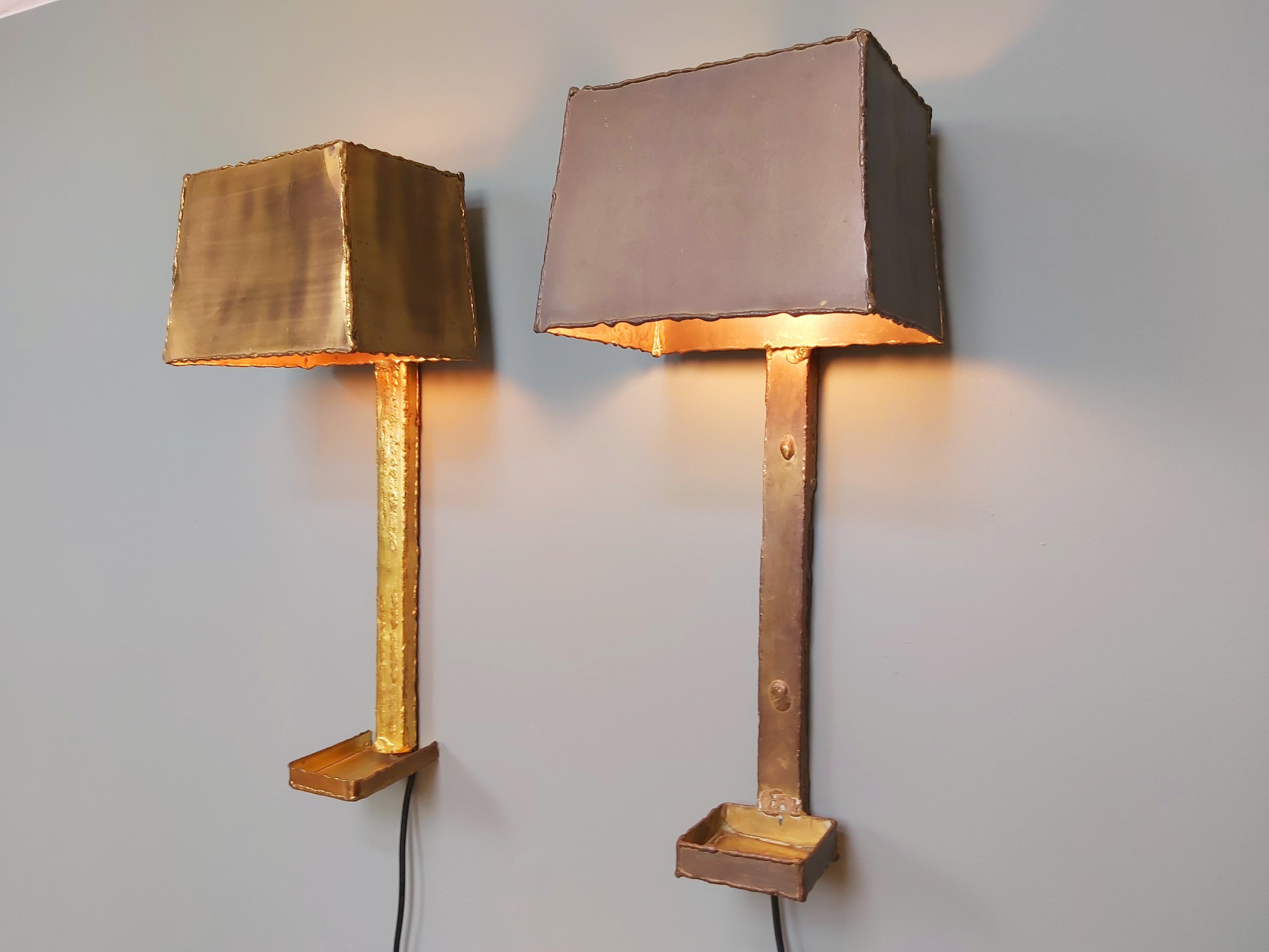 Pair of brass wall lamps, Paul Moerenhout, 70s