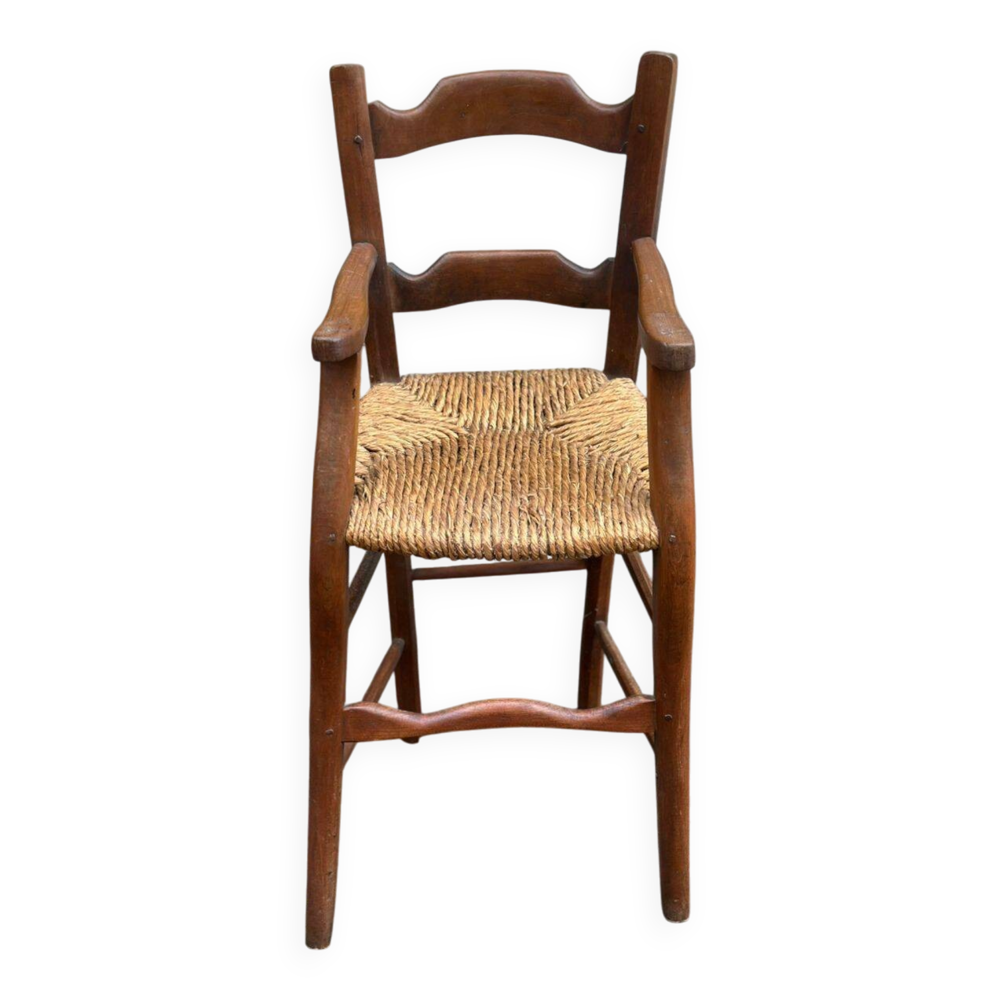 Chaise haute pour enfant en bois massif et paille, XIXème s.
