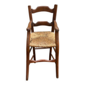 Child's high chair booster from the 19th century in solid wood with straw, 88cm.