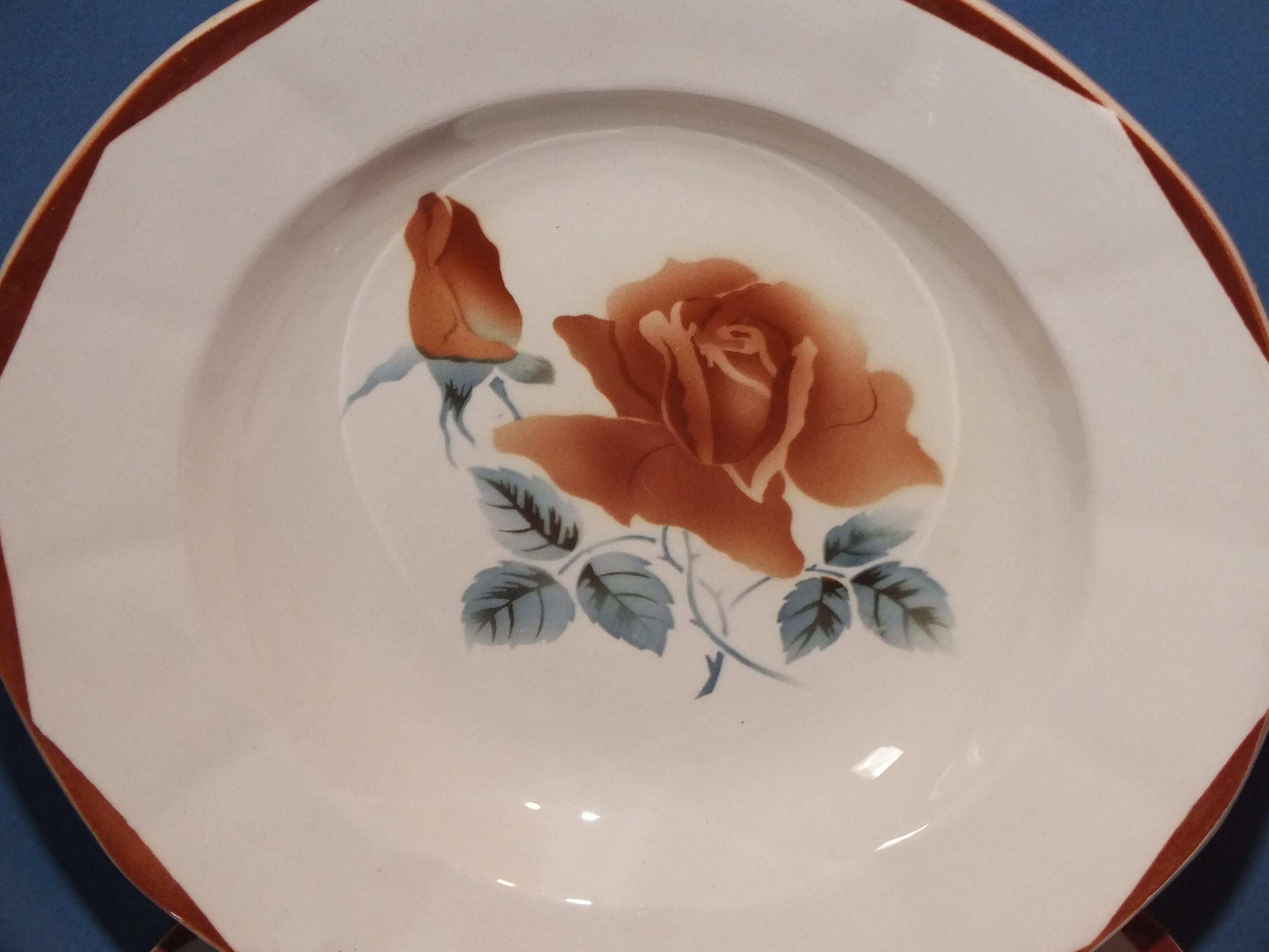 5 hollow plates Digoin Sarreguemines powder pink décor 9181