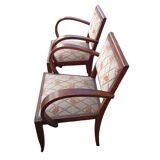 Paire de fauteuils bridge en bois et tissu, 1940
