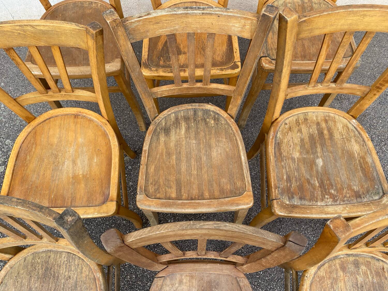 Set of 9 raw bistro chairs