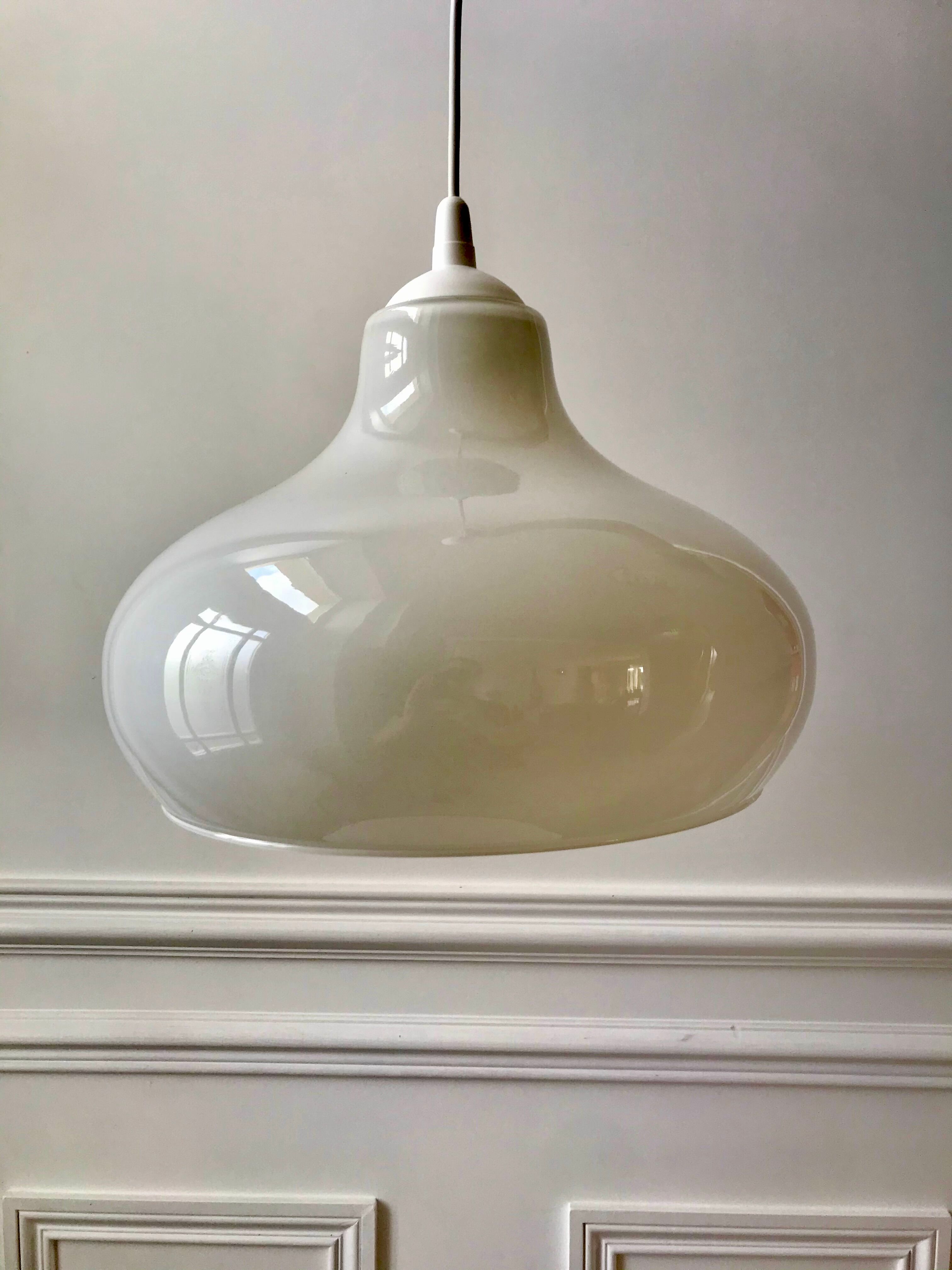pendant light in white opaline mushroom design from the 70s