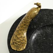 Beautiful, large black granite valet tray featuring a brass peacock, circa