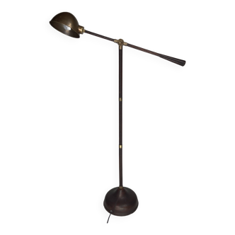 Lampadaire gainé de cuir et cousu, années 1970