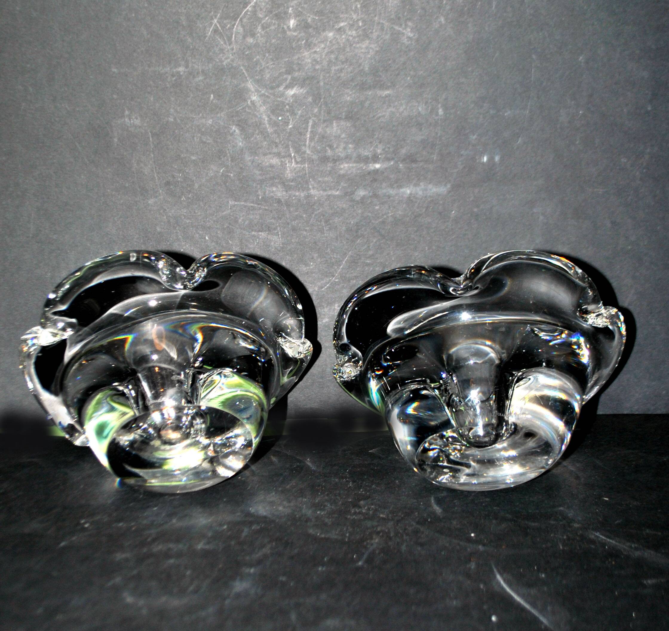 Set of 2 crystal candlesticks signed daum france - flambeaux vintage design 1960