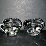 Set of 2 crystal candlesticks signed daum france - flambeaux vintage design 1960