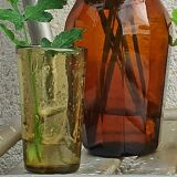 Trio amber vintage vase jar and bubbled glass