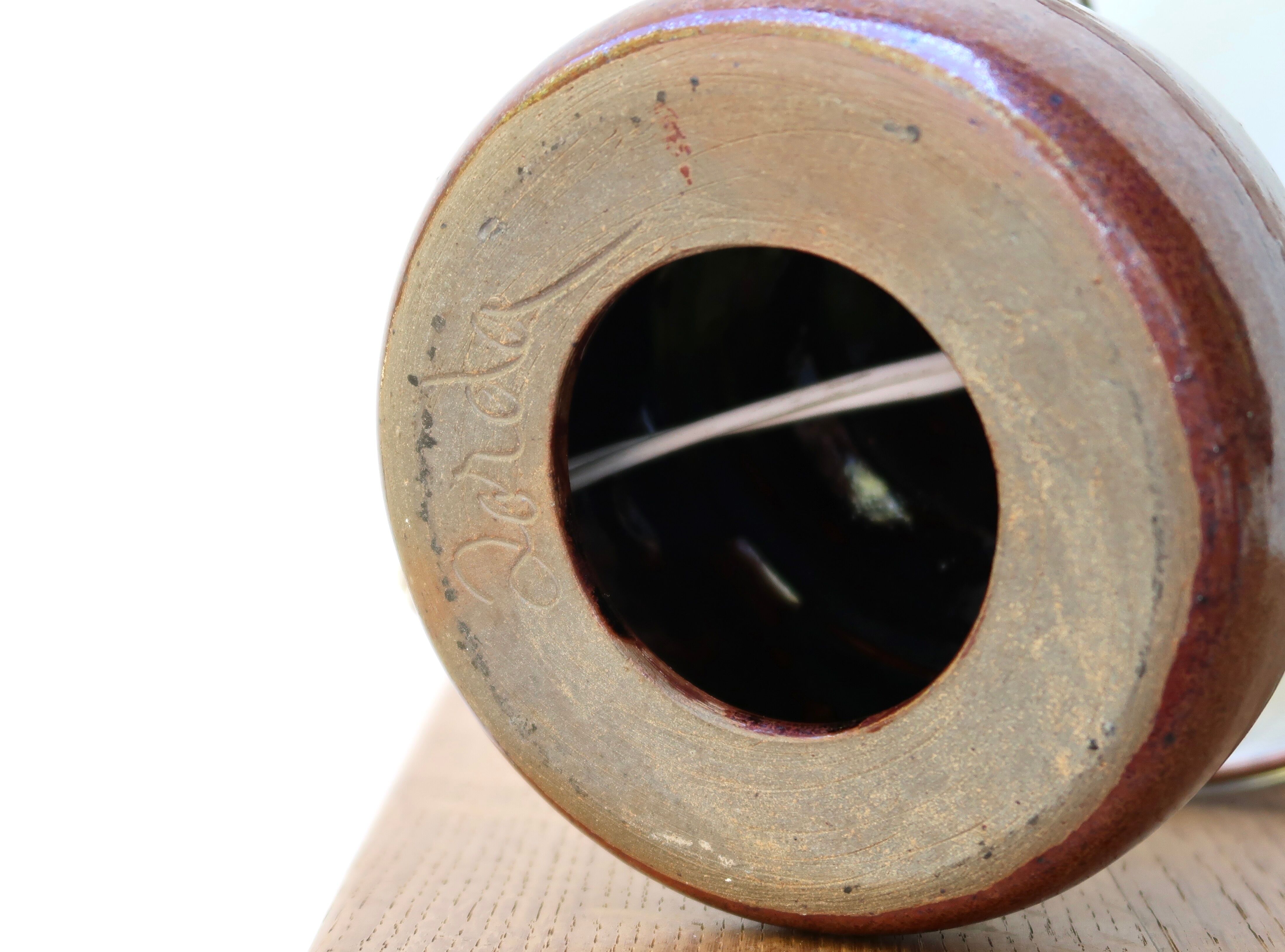 Pink brown ceramic lamp, 70s