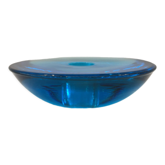Bougeoir danois en verre transparent bleu cobalt