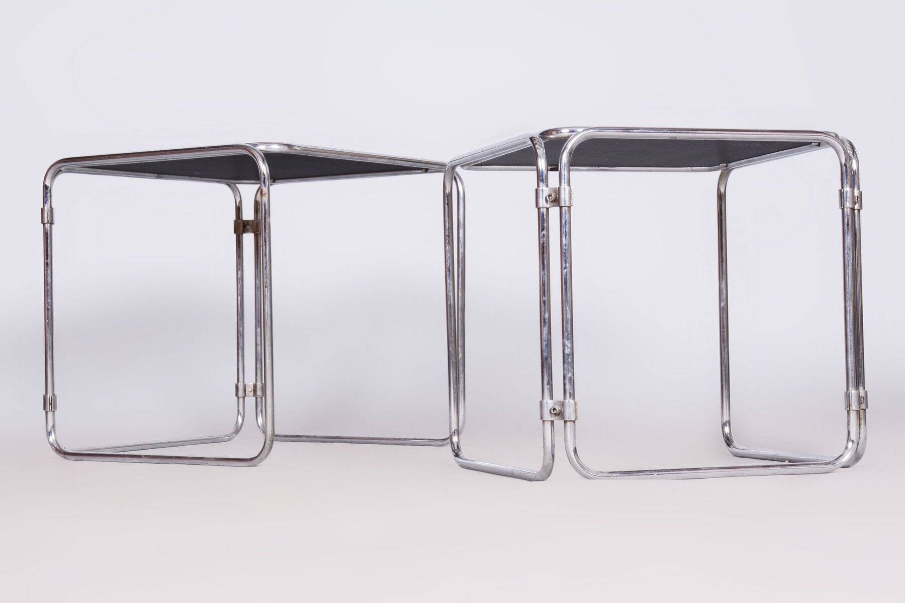 Mid-Century Nesting Tables in Chrome-Plated Steel and Glass, Czechia, 1960s, Set of 2