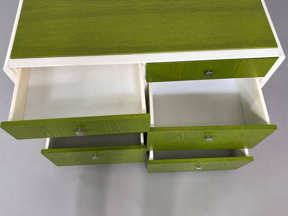 Vintage 6-drawer chest in beige wood and green varnish, Norway, 1960s