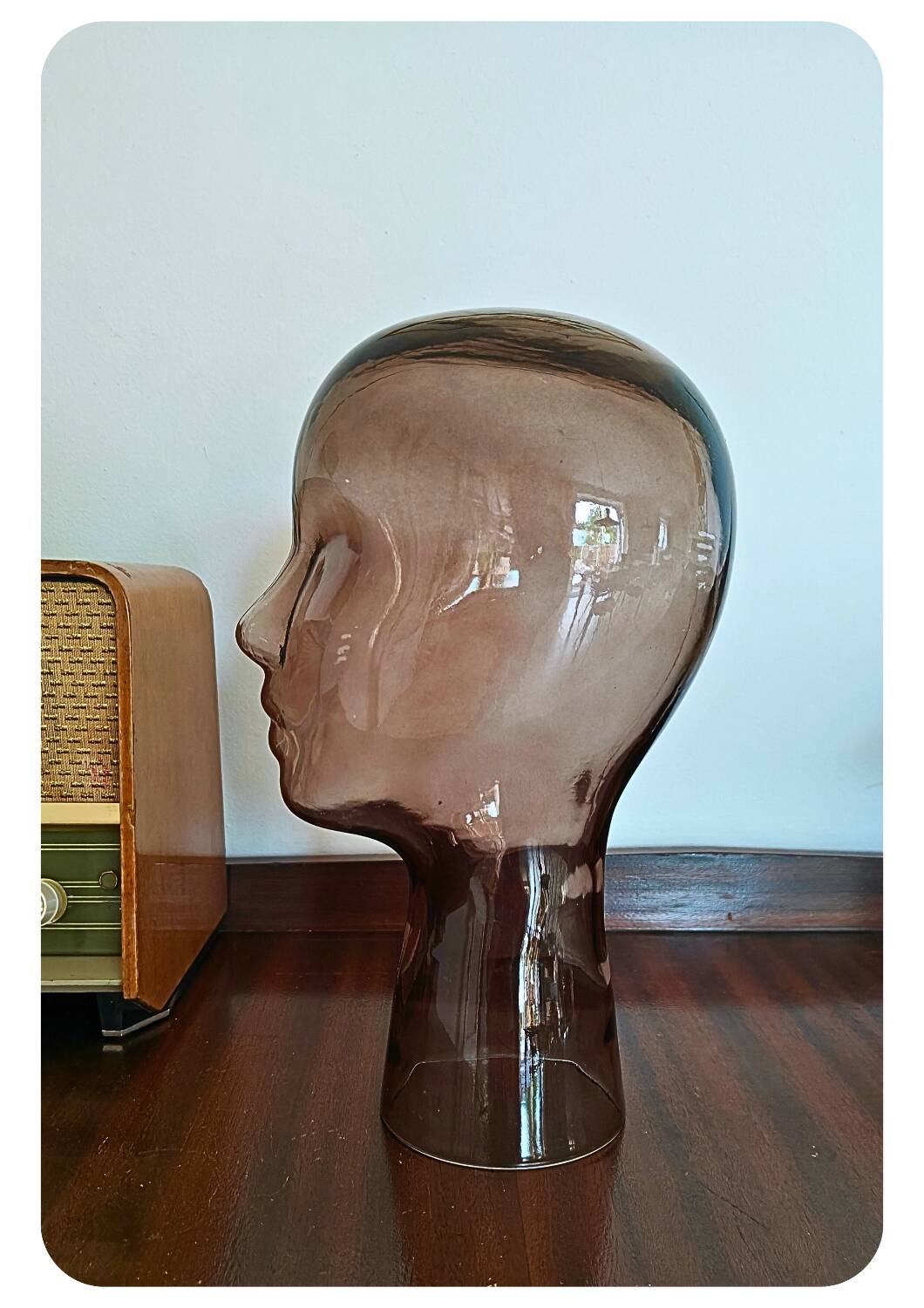 Tête de mannequin en verre fumé vintage