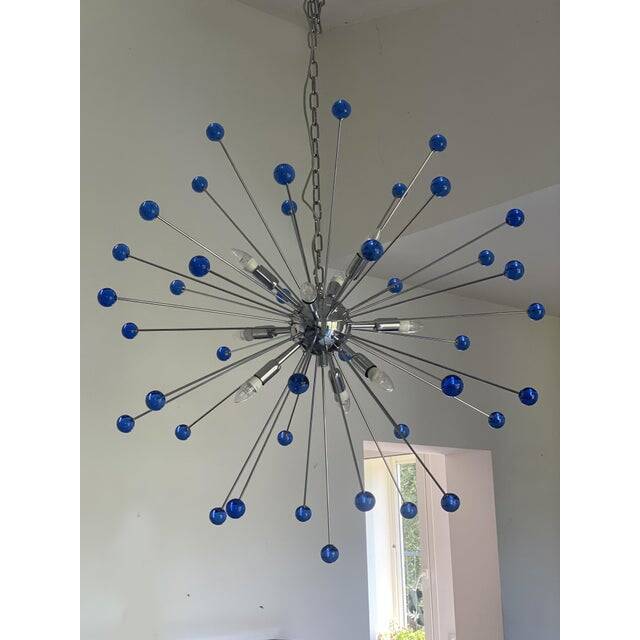 Contemporary blue “star” murano glass sputnik chandelier