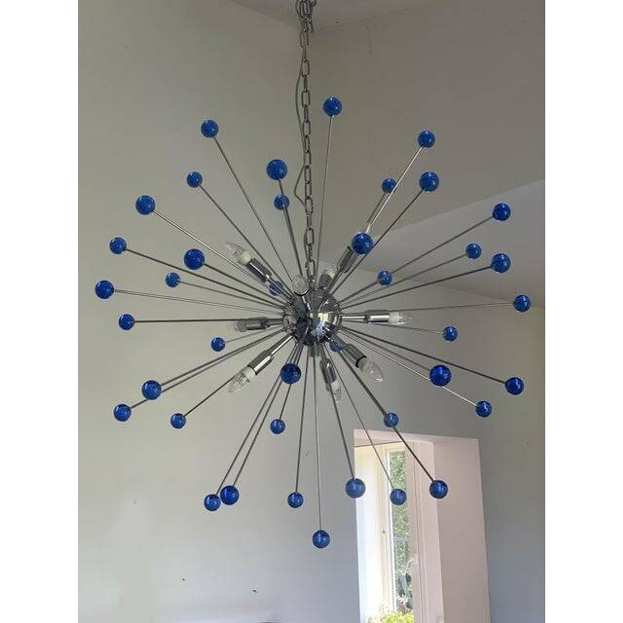 Contemporary blue “star” murano glass sputnik chandelier