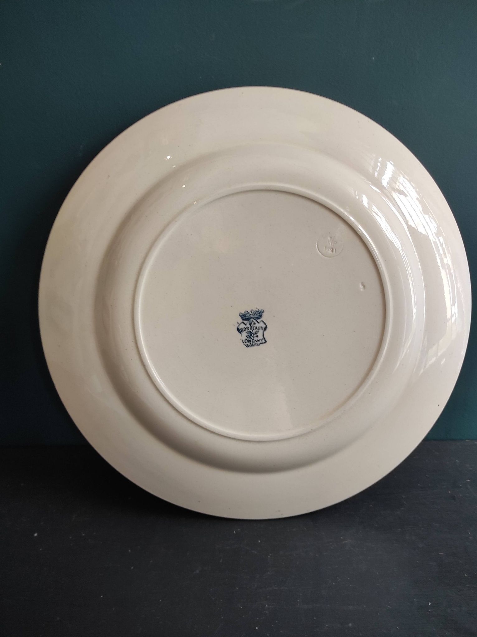 French vintage round serving plate, 32.5cm diameter, Longwy, mod. Bordeaux