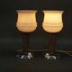 Pair of Italian Opaline Glass, Wood and Chrome Table Lamps, 1950s