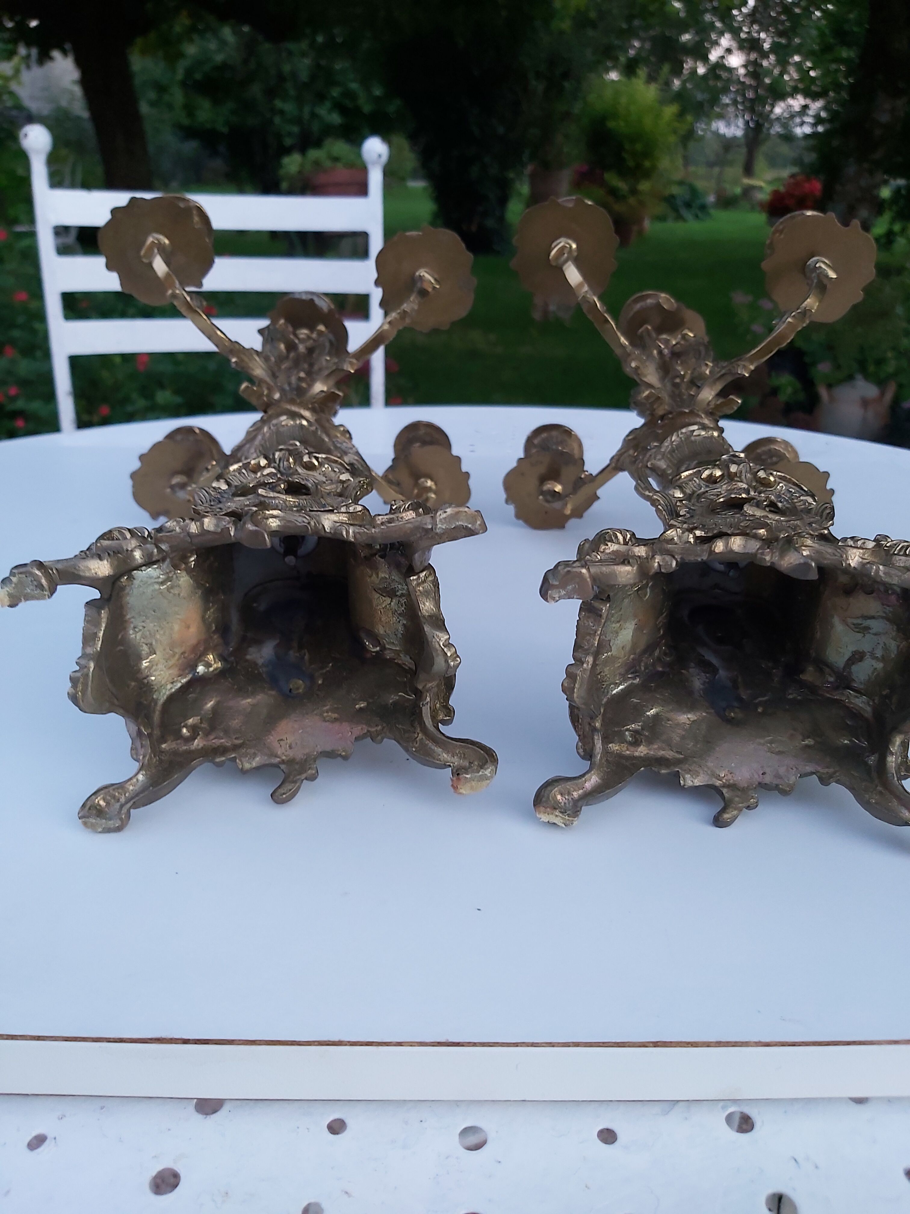 Pair of bronze chandeliers