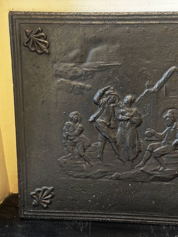 Plaque de cheminée en fonte scène rurale 64/64 cm