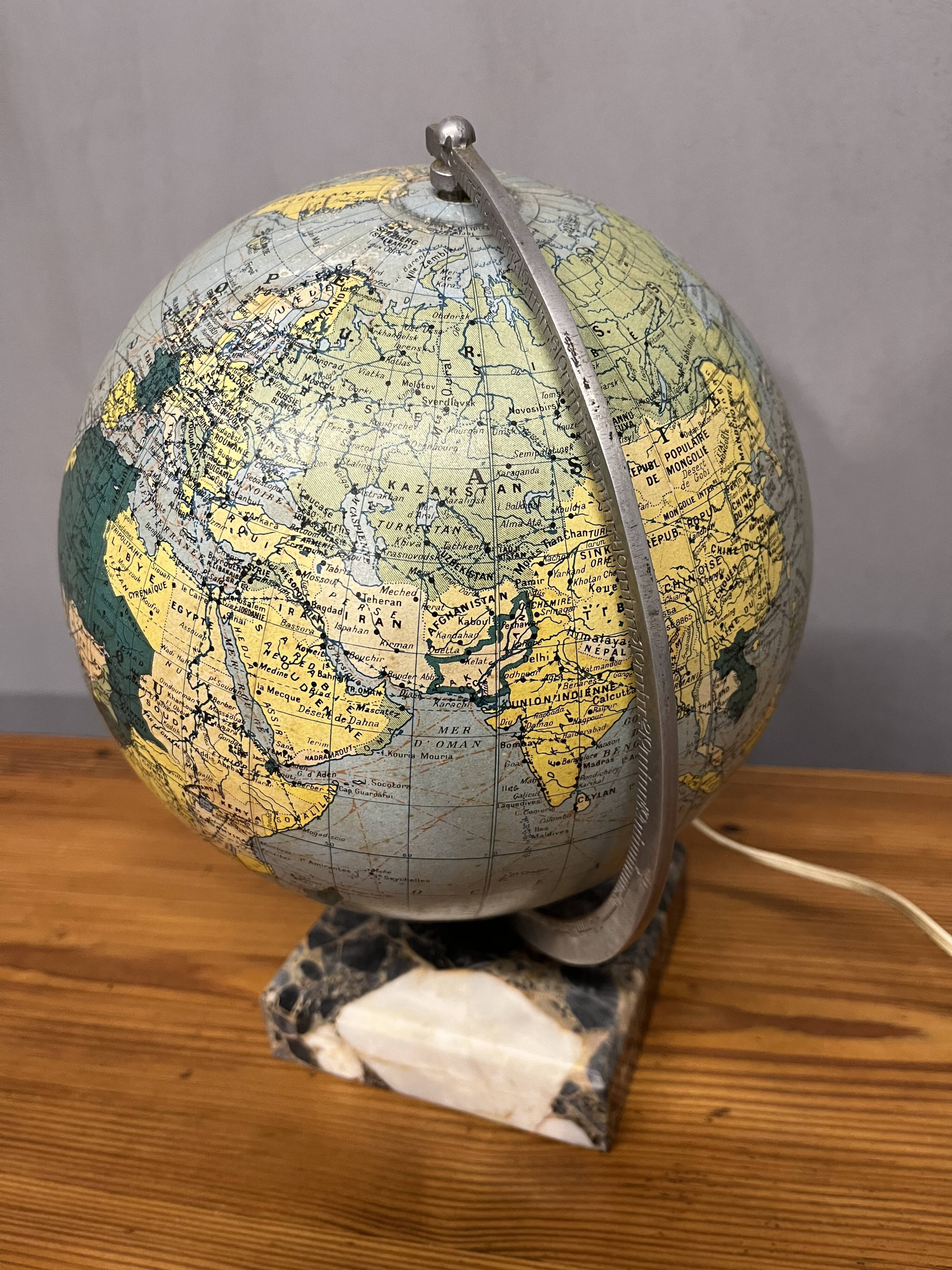 Luminous glass globe world map tripod maps Caride 1960