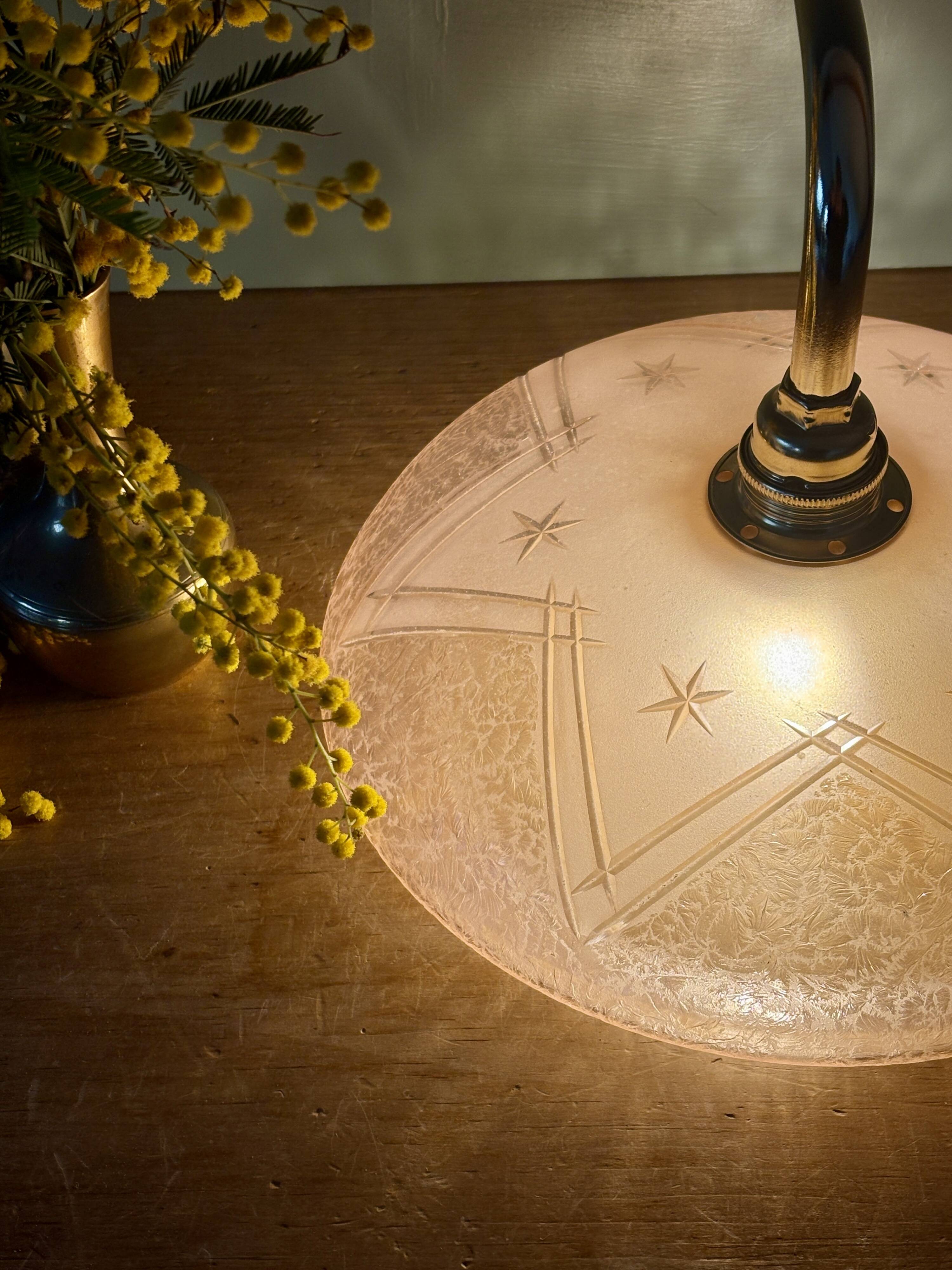 Vintage pink frosted glass wall lamp with elbow arm