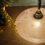 Vintage pink frosted glass wall lamp with elbow arm