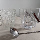 Duo of crystal ice buckets, silver metal, vintage
