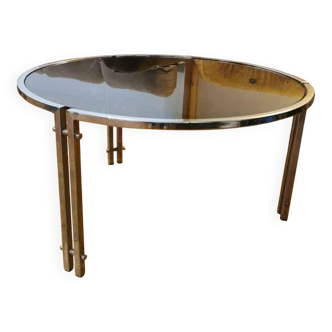Mid-century round coffee table in silver chrome with a glass top — 1960s
