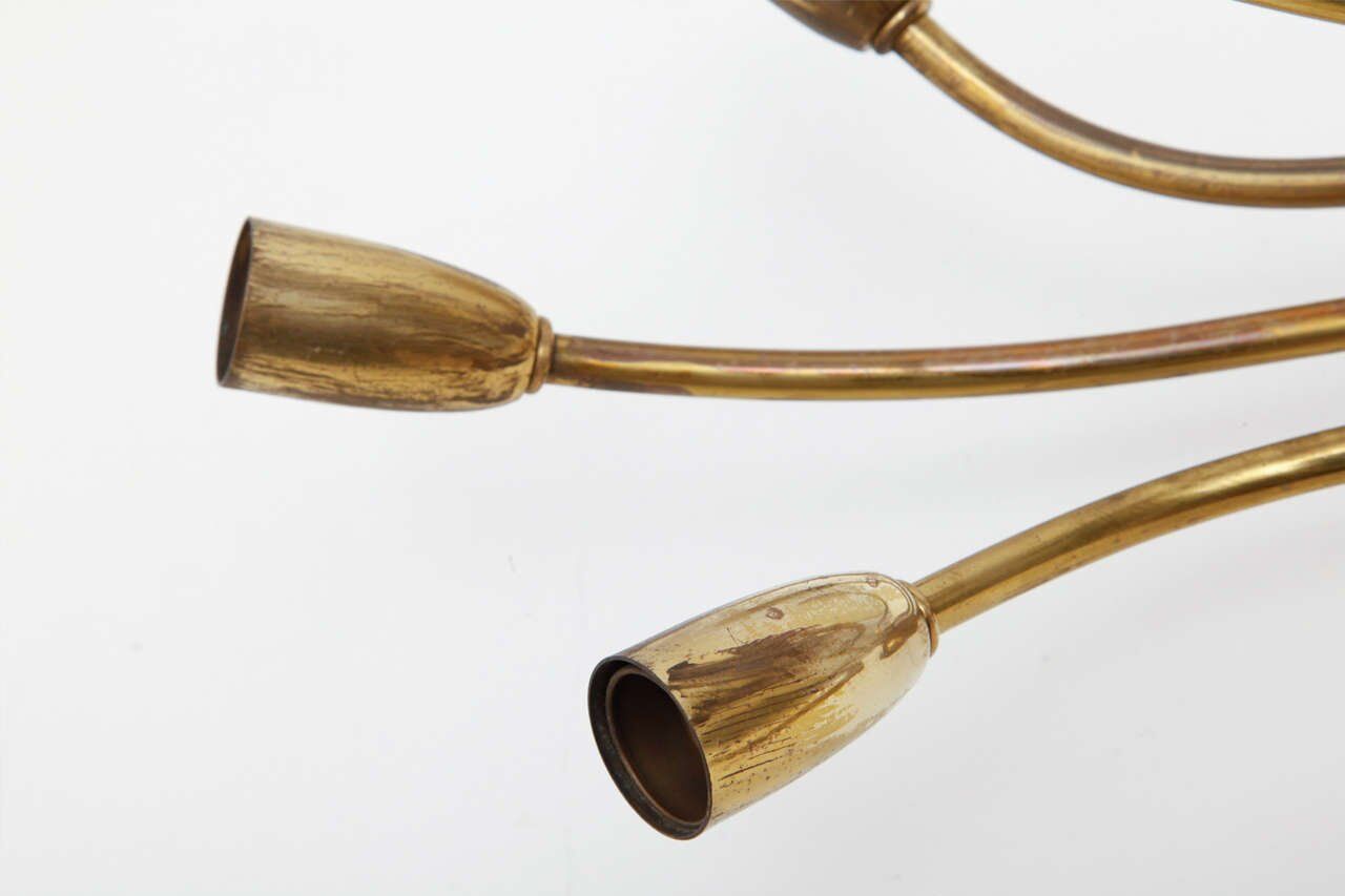 Sputnik chandelier 6 arm brass hammered 1950 s