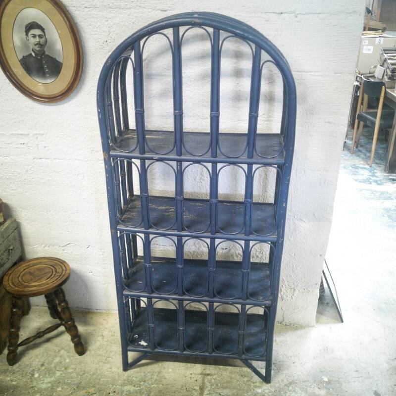 Blue rattan shelf