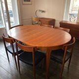 Large teak table with extensions by Jean Tricoire and Robert Vecchione