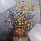 Vintage frame bouquet of flowers signed Roca – Decorative print under glass