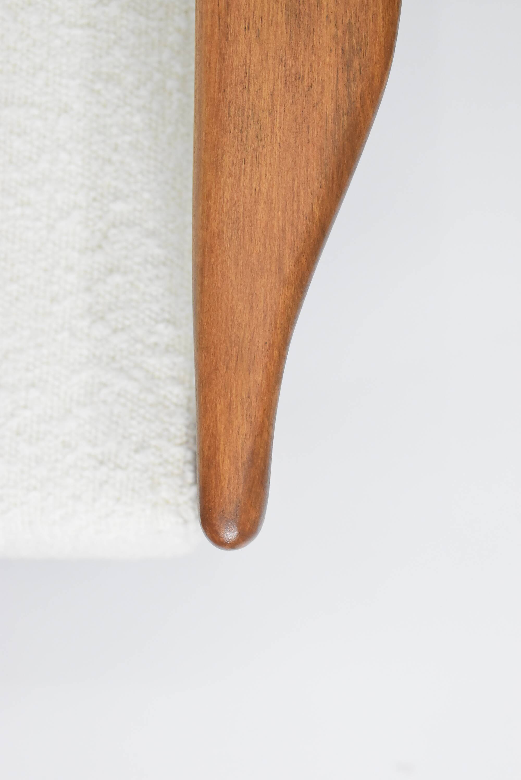 Scandinavian two-seater Sofa, 60's style, teak & white bouclé