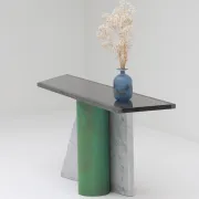 Lella et Massimo Vignelli — Console en ardoise et marbre “Ambiguità” 1983