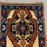 Vintage turkish runner 170x68 cm kazak rug, terracotta red, green, beige blue