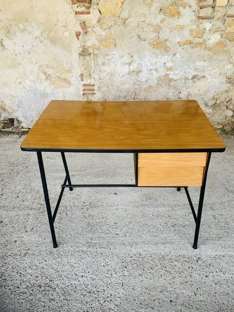 Vintage metal and formica desk with 2 drawers, circa 60's