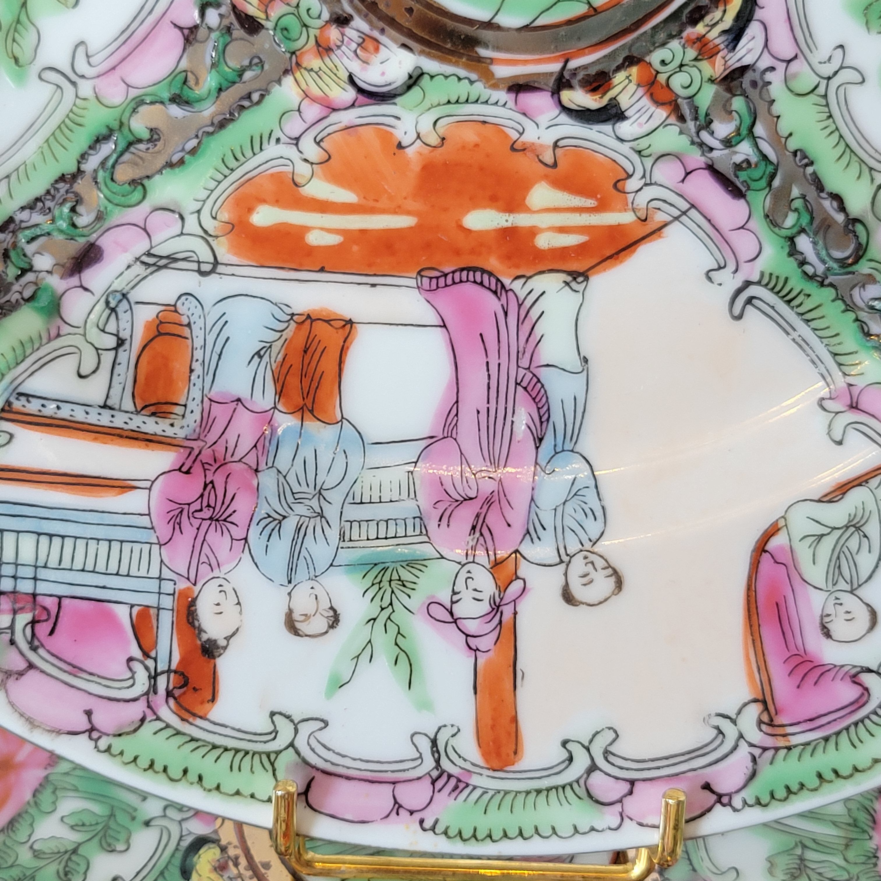 2 Chinese plates polychrome porcelain and gold Canton XXth