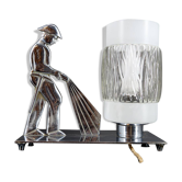 Rare Lampe en Bronze Chromé "Soldat du Feu" Art Déco, Pologne, 1950-60