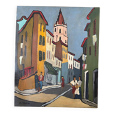 Tableau huile sur toile Marseille signée J. Toucas 1964 style fauvist