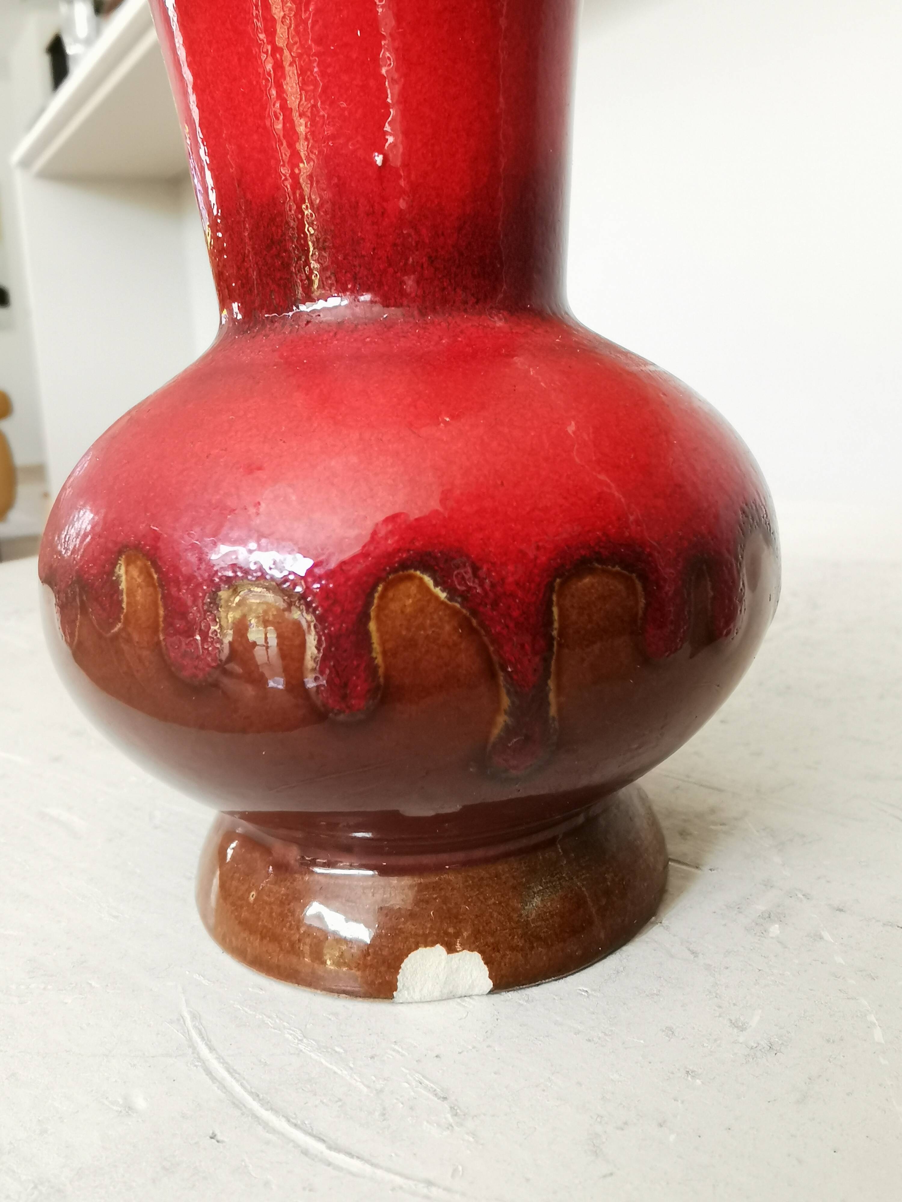 Vintage KIL Ceramic Vase: Red & Brown Lava Glaze, 1970s Yugoslavia