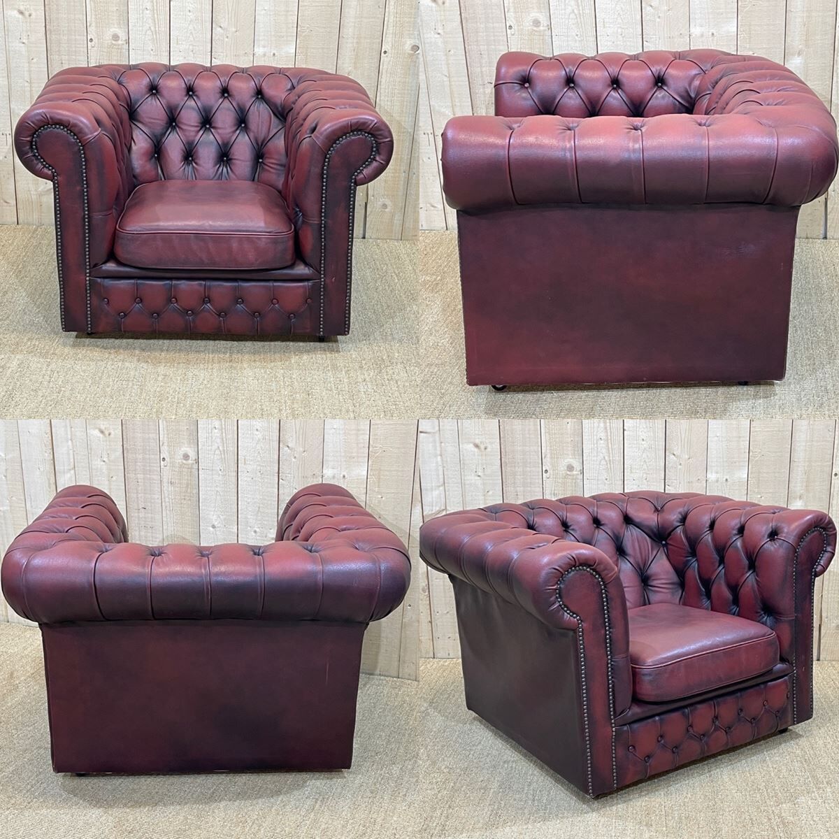 Chesterfield armchair in red leather from the 1980s