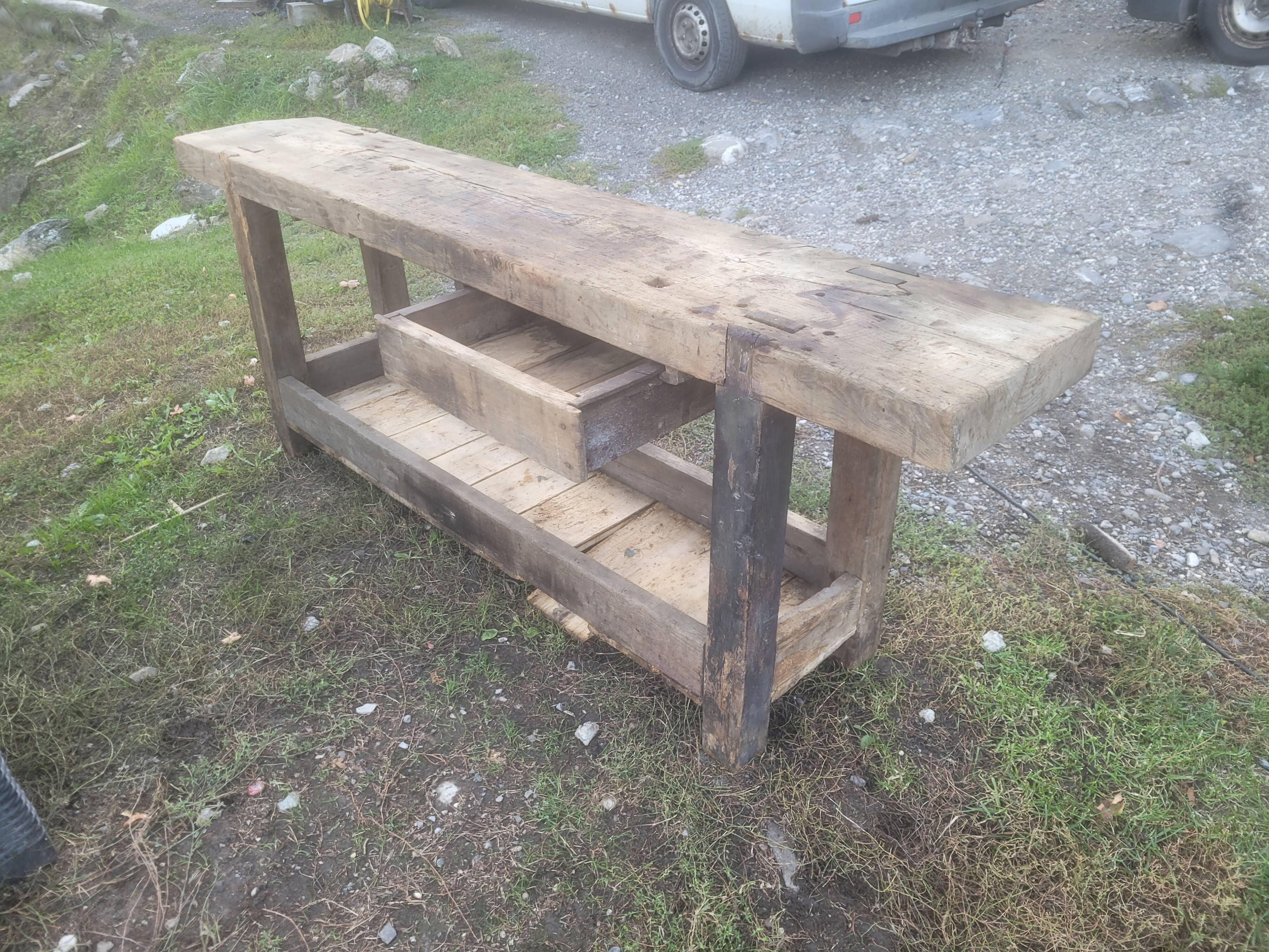 Old piece of furniture by trade, wooden carpenter's establishment
