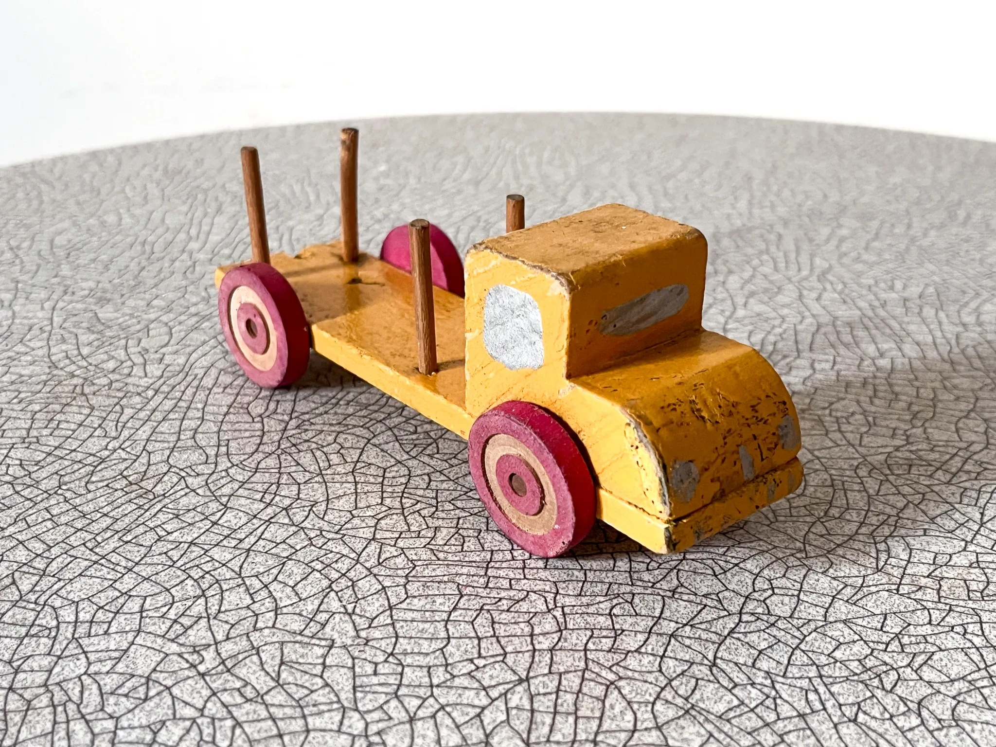 Small wooden logging truck, vintage toy