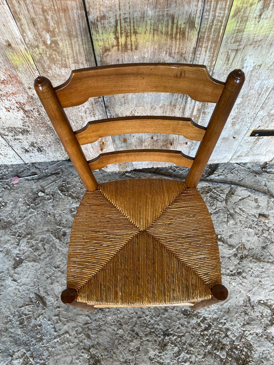 Antique Turned Wood Chair + Woven Straw Seat #D822