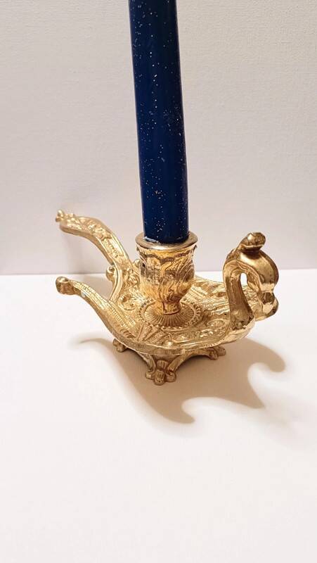 Peacock candle holder in gilded brass 1970