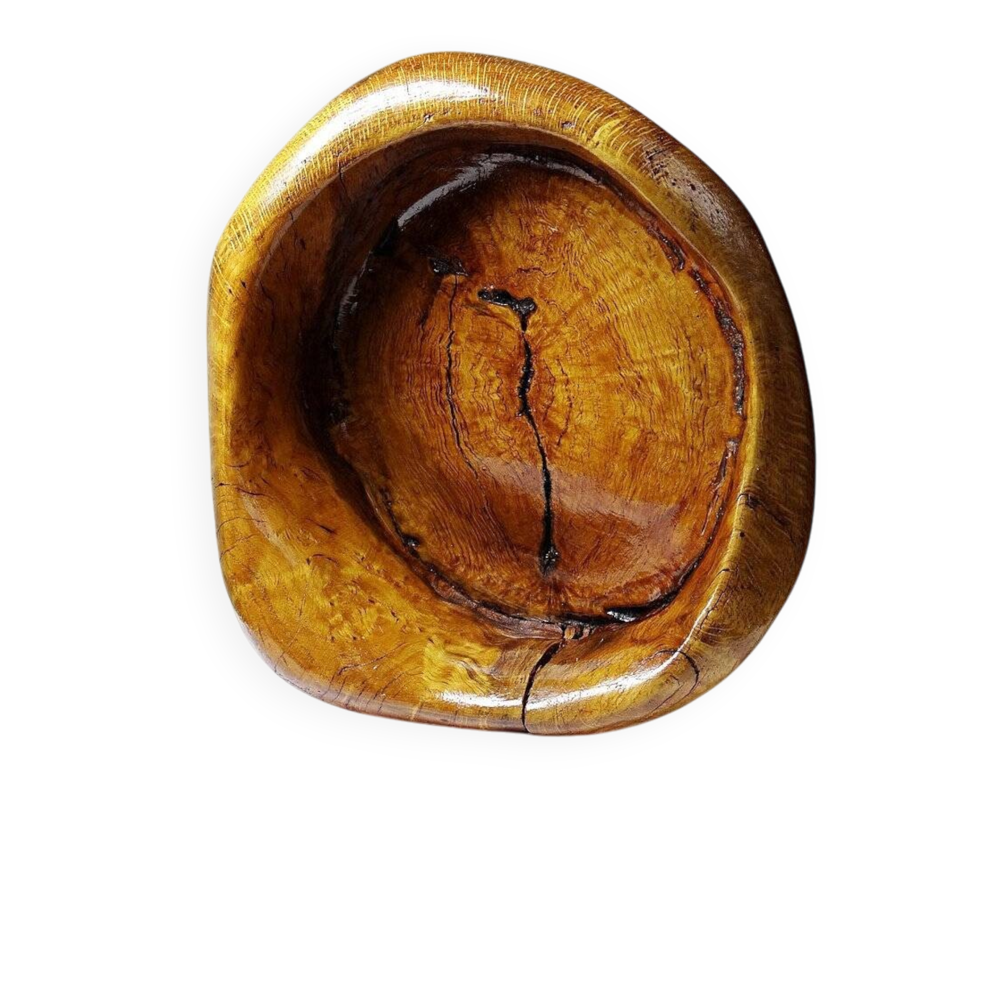 Brutalist vintage olive wood monoxyle catchall from the 50s-60s, handcrafted.