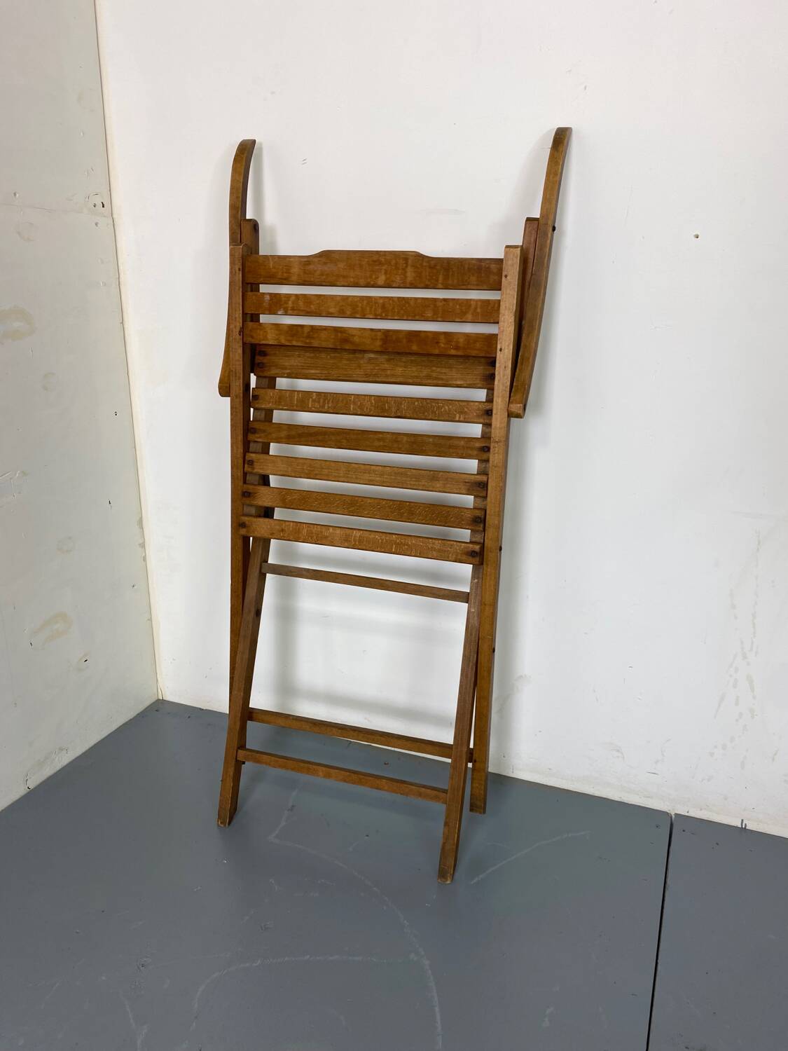 Vintage scandinavian oak campaign folding chair, 1920s