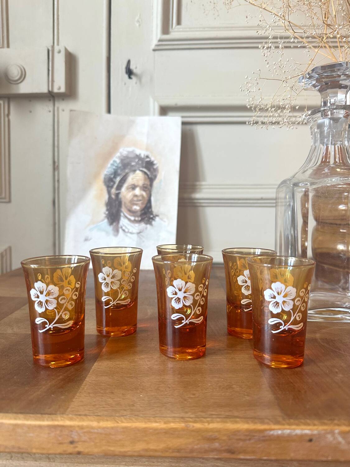 Set of six antique liqueur glasses