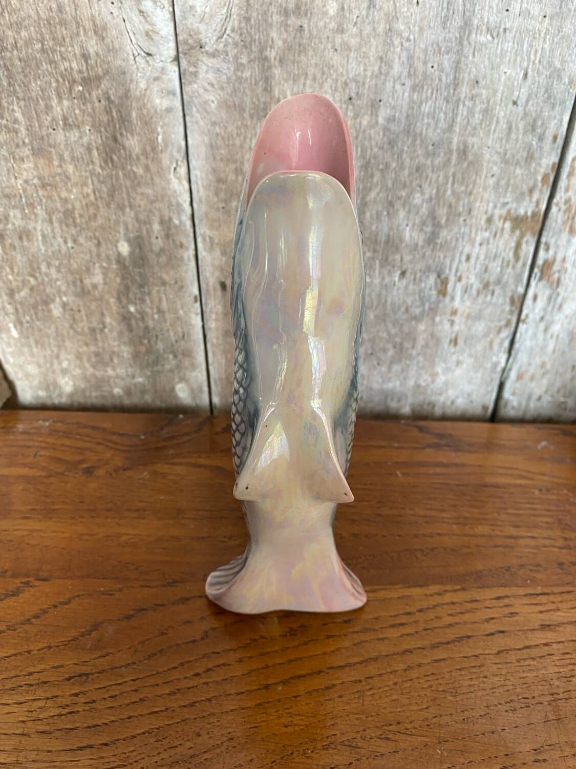 Antique fish shaped vase porcelain from france iridescent vintage